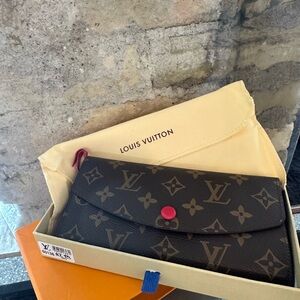 High Fashion Monogram Wallet in Brown with Red Button